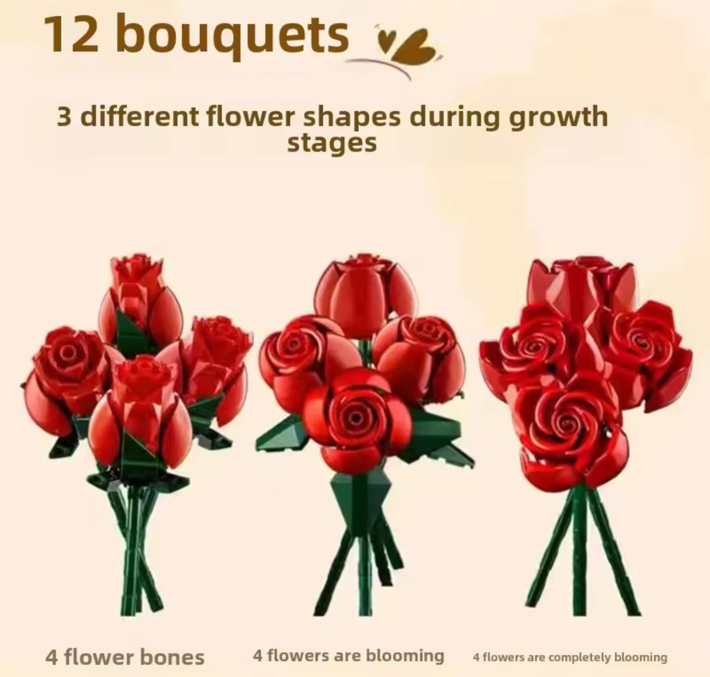 NOWY wieczny bukiet kwiatów róż 822 sztuk konstrukcja sztuczne kwiaty klocki budowlane cegty urodziny prezenty Home Decor