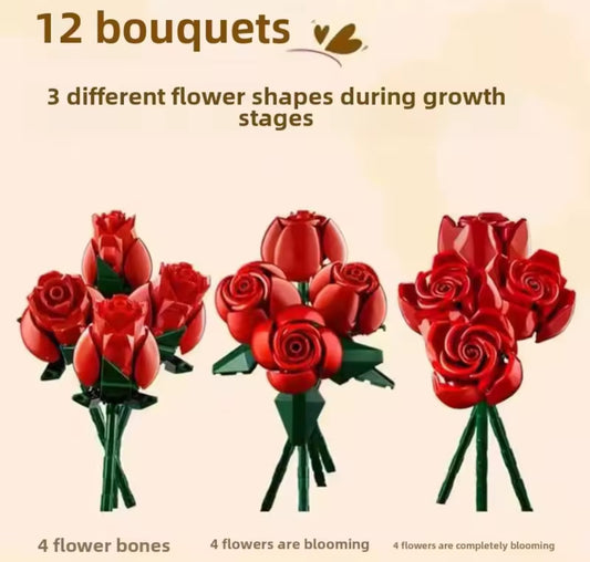 NOWY wieczny bukiet kwiatów róż 822 sztuk konstrukcja sztuczne kwiaty klocki budowlane cegty urodziny prezenty Home Decor